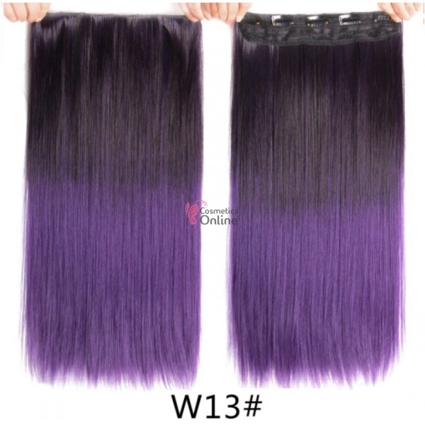 Extensie de par cu 5 Clips On delux dubla dreapta de 60 cm, Ombre Brunet cu Mov Cod 60W13#